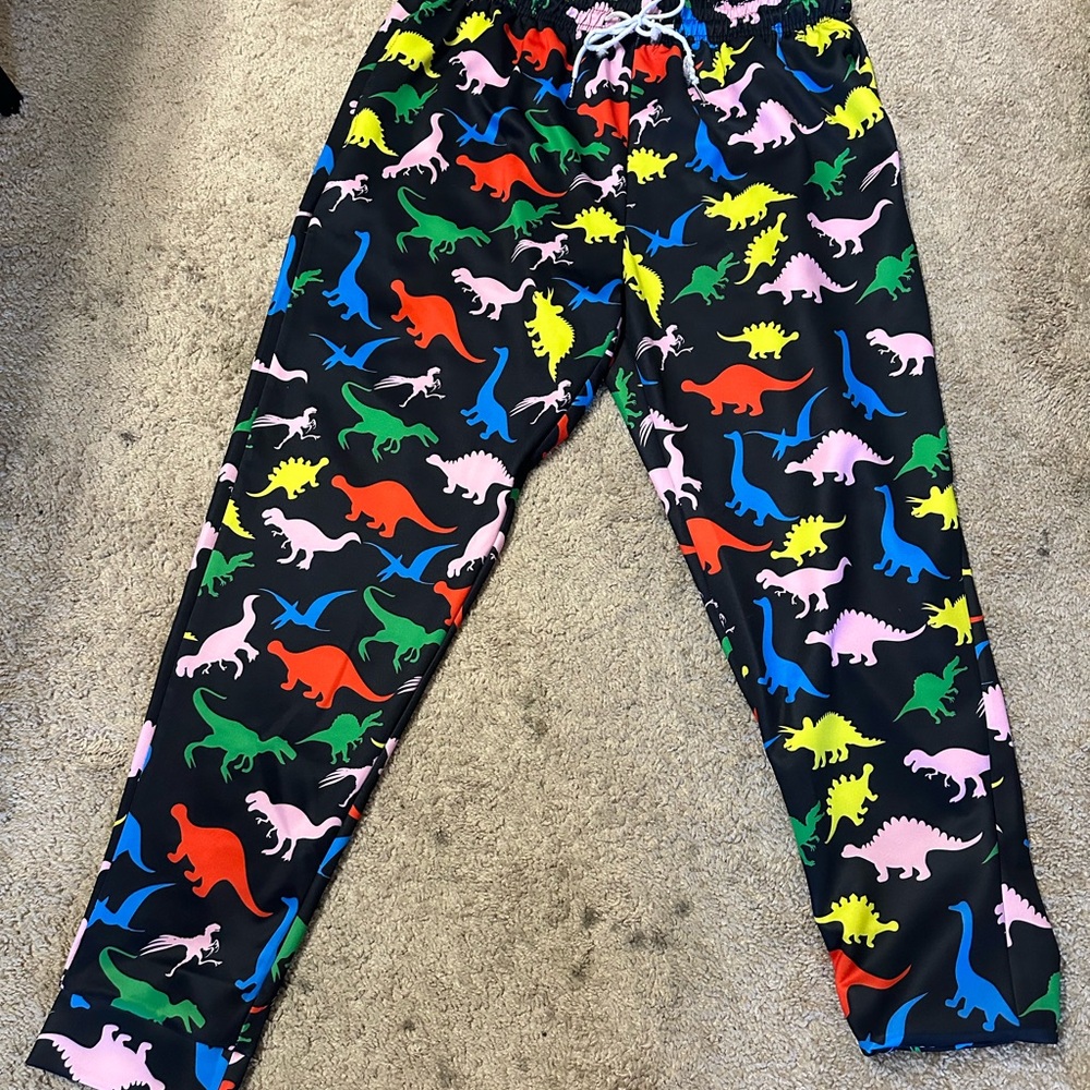 Black Dinosaur Print Joggers - Multicolor- Size XXL (fits XL)